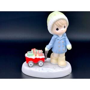 Precious Moments Girl Pulling RedWagon of Gifts Christmas Figurine Holiday Decor